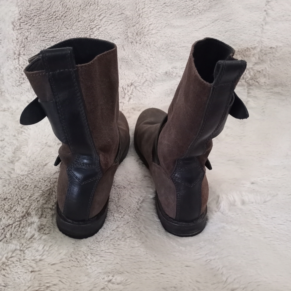 Rag & Bone Y2K Distressed Leather Slouchy Boho Moto Grey Brown Buckled Boot 8 - Picture 6 of 9